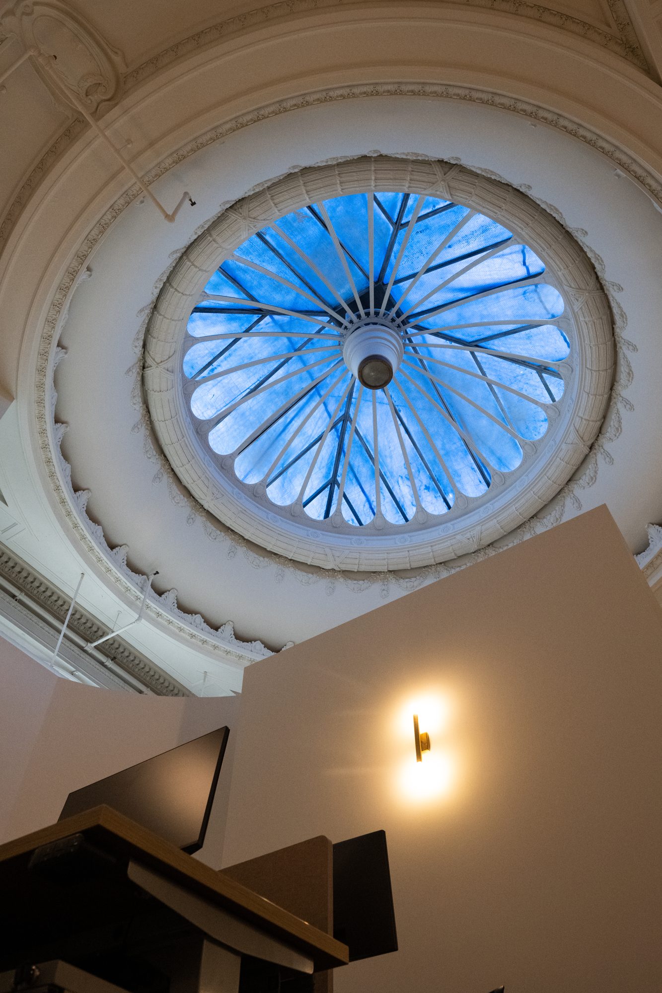 Plaster ceiling and skylight at 601 Clement St during construction